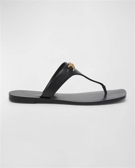 Versace Medusa Leather Flat Thong Sandals.